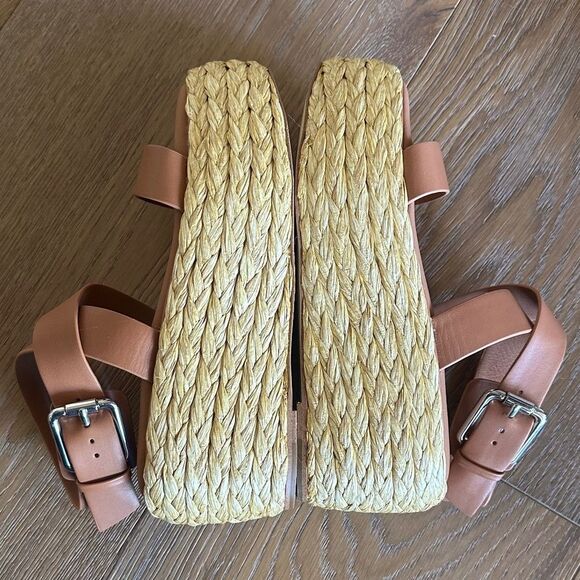 Donna Karan Pure Lolah Ankle Strap Raffia Platform Sandal In Cognac - Picture 11 of 14